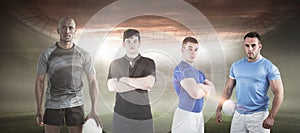 Composite image of tough rugby players 3D