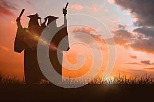 Composite image of two women celebrating their graduation