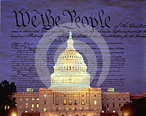 Composite image of the U.S. Capitol and the U.S. Constitution photo