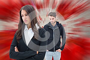 Composite image of unhappy couple not speaking to each other