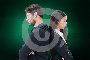 Composite image of unhappy couple not speaking to each other