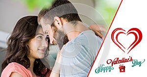 Composite image of valentines text and couple embracing each other