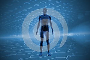 Composite image of view of a blue character