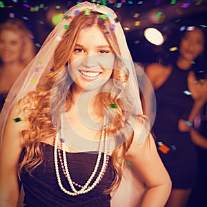 Composite image of woman celebrating her bachelorette party
