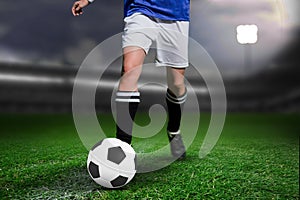 Composite image of woman soccer player progressing with a ball