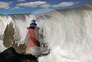 Composite of Lighthouse and tidal wave photo