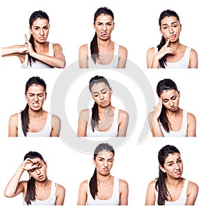 Composite of negative emotions and gestures with girl