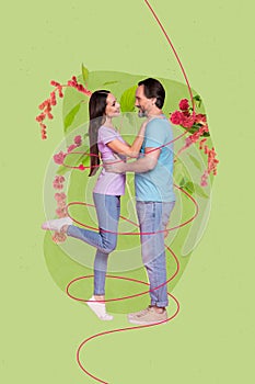 Composite photo collage design artwork of two lovely people embracing together idyllic soulmates harmony isolated on