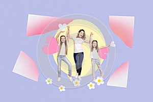 Composite photo collage of family mother daughter flowers chamomile spring love heart foster  on painted