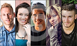 Composite or set of various young people headshots