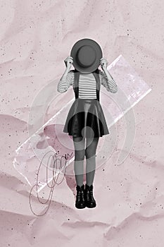 Composite trend artwork image photo collage of black white silhouette young lady model fashion look headless cover face