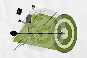 Composite trend artwork sketch image 3D photo collage of young office lady wear suit walk on arrow achieve goal success