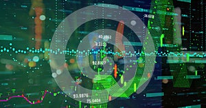 Composite video of financial data processing against night city traffic