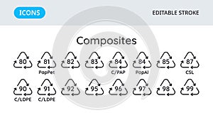 Composites recycling codes icons.