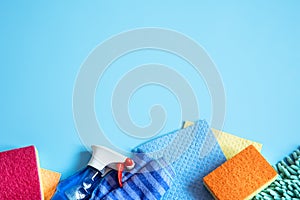 Composition with accessories for home cleaning and keeping clean copy space