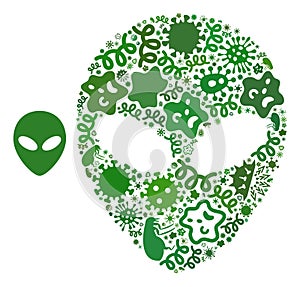Composition Alien Face Icon of Flu Microbes