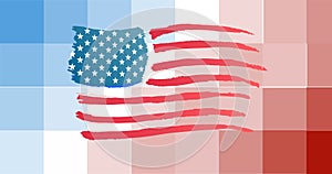 Composition of american flag on pixelated background
