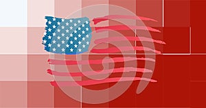 Composition of american flag on pixelated background
