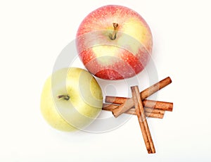 Composition of apples and rustic entourage. Apples and spices isolated on white background, top view. Eco style and