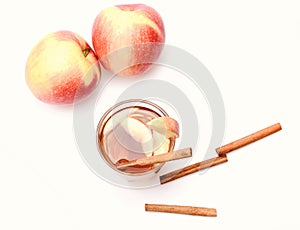 Composition of apples and rustic entourage. Apples and spicy tea