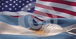 Composition of argentinan and american flag billowing together photo