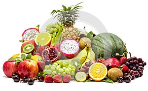 Composition with assorted fruits isolated on white background with clipping path