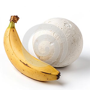 Composition with banana and plaster sphere