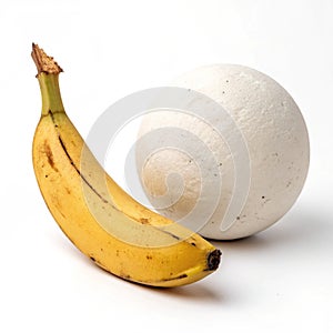 Composition with banana and plaster sphere
