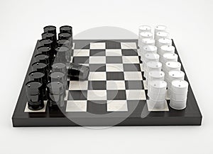 Composition with barrels on chessboard