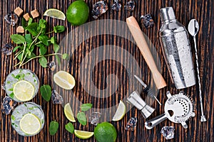 Composition with bartending tools and ingredients