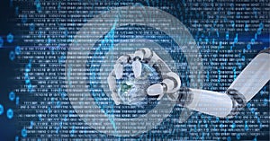 Composition of binary coding data processing over robot holding globe