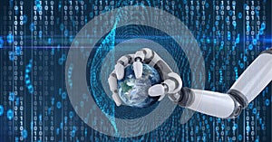Composition of binary coding data processing over robot holding globe
