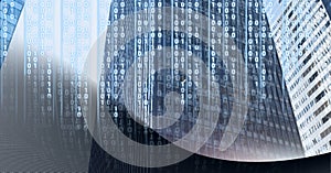 Composition of binary coding over modern office buildings background