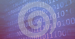 Composition of binary coding processing over purple background