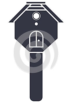 Composition of black house icon on white background