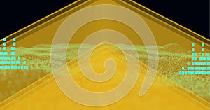 Composition of blue graphic music equalizer over yellow background