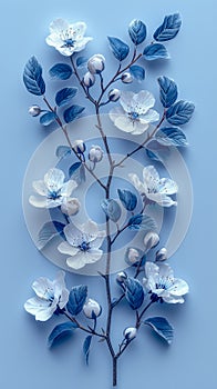 Composition of blue and white flowers