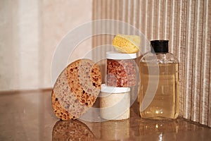 Composition of body gel, scrubbed and natural sponges.