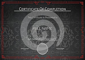 Composition of certificate of completion text with copy space on grey pattern background