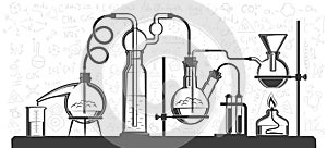 Composition of chemical flasks and instruments