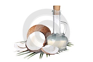 Composition with coconut oil on white background