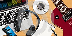 A composition with a computer and an electric guitar.