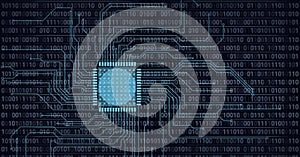 Composition of computer processor and binary coding over circuit board