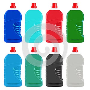 SET OF LAUNDRY DETERGENT BOTTLES WITH LIQUID INSIDE. photo