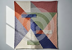 The composition consists of triangles and rectangles in colors