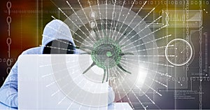 Composition of covid 19 virus cell and binary coding data processing over hacker using laptop
