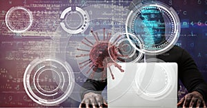 Composition of covid 19 virus cell and binary coding data processing over hacker using laptop