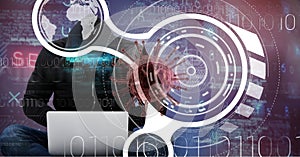 Composition of covid 19 virus cell and binary coding data processing over hacker using laptop