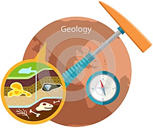 Composition of crust and its components under magnification. Geology as science about earth