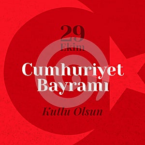 Composition of cumhuriyet bayrami text with flag of turkey on red background
